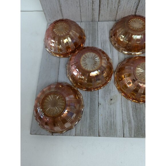 Set Of 7 Vintage Hazel Atlas Marigold Desert Bowls 4 1/2" Diamond Point Columns - Picture 7 of 7